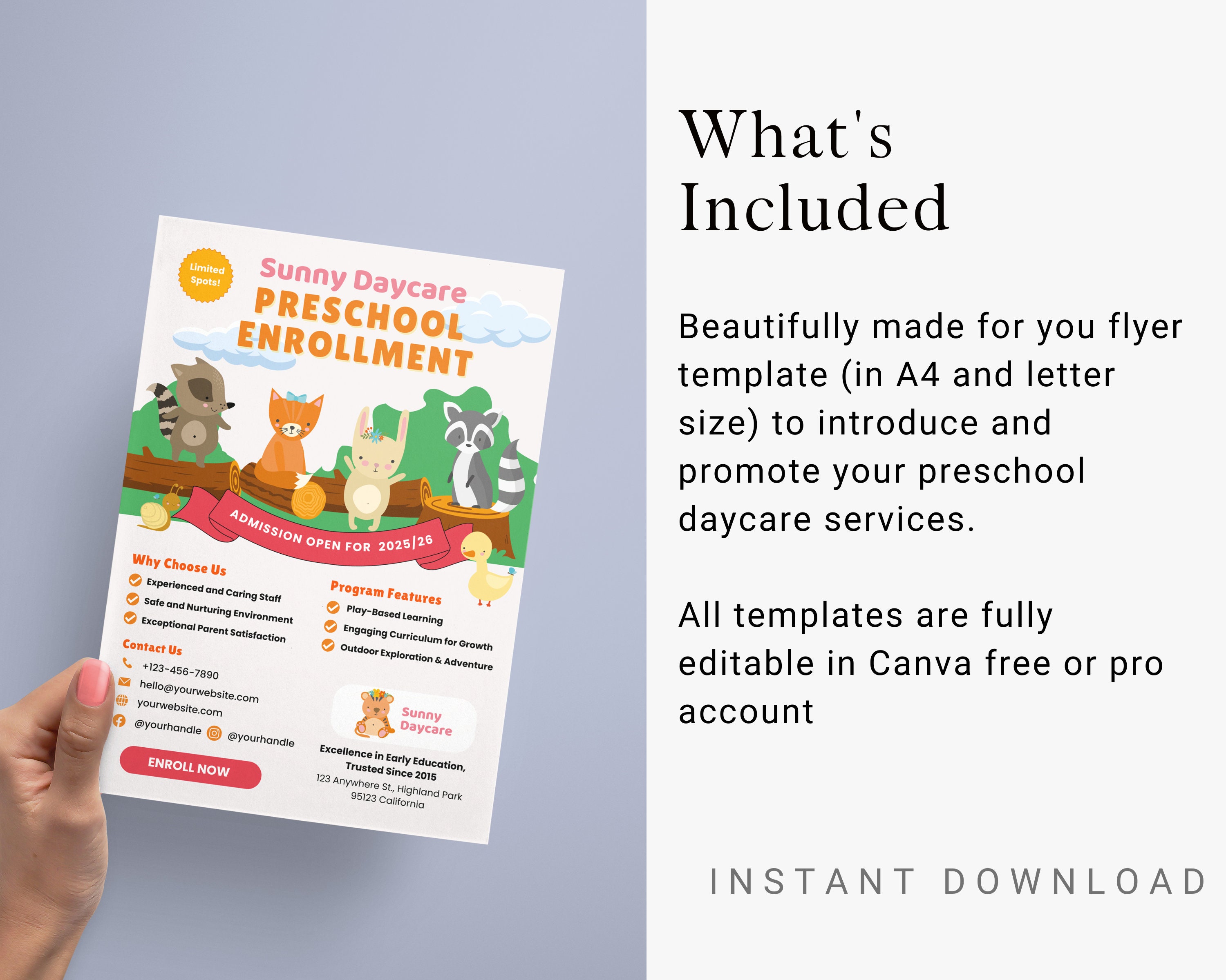 Flyer Template for Preschool Daycare Enrollment Printable Brochure ...