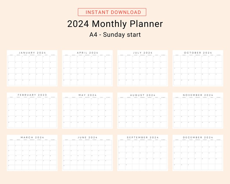 2024 Monthly Planner Landscape 2024 Monthly Calendar Sunday Start
