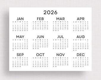 2026 Wandkalender Landschap 2026 Jaarkalender afdrukbare pdf Minimalistische kalender 2026 A3 A4 Letter-formaat Maandag en zondag Start