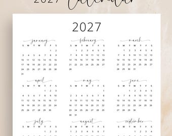 2027 Yearly Calendar 2027 Calendar Vertical Printable 2027 Wall Calendar Elegant A3 A4 Letter Size Portrait Desk Calendar 2027 Planner PDF