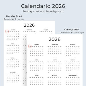 Calendario 2026 Calendario en Español 2026 Calendario Imprimible Calendar Spanish 2026 Printable Minimalist Wall Calendar A3 A4 Letter Size