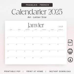 Calendrier Mensuel 2025 Calendrier Français 2025 Planificateur Imprimable Calendario 2025 Planificador en Francés IMPRIMIBLE PDF Carta Francesa A4