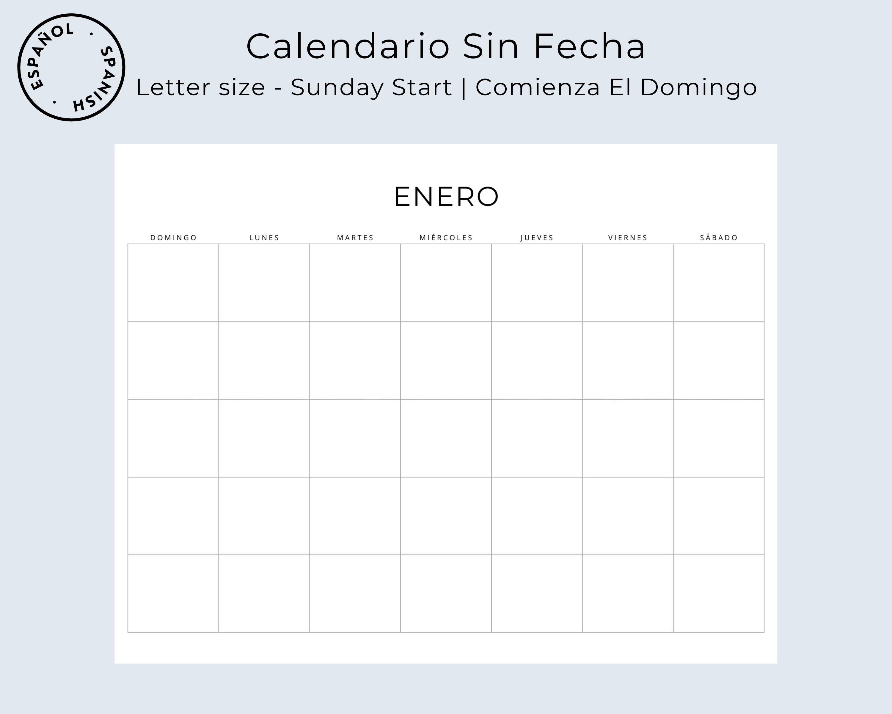 Buy Calendario Sin Fecha Calendario Mensual Blank Spanish