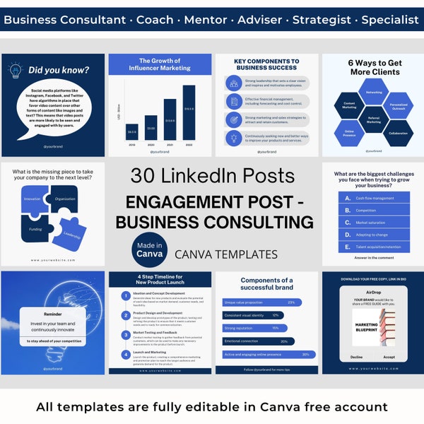 30 Linkedin Engagement Post for Business Consulting LinkedIn Post Canva Template Infographic Post Business Consultant Coach Adviser LinkedIn