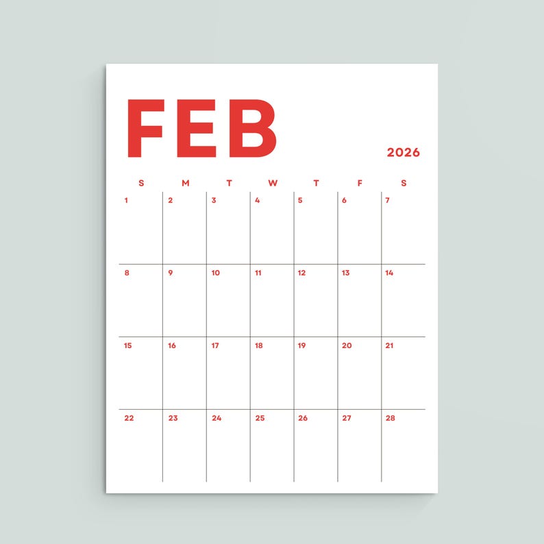 Minimalist 2026 Calendar 2026 Planner Portrait Printable PDF Wall Calendar Vertical Monthly Agenda A4 Letter Size Sunday & Monday Start