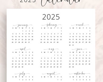 2025 Jahreskalender 2025 Jahreskalender 2025 Druckbarer Kalender 2025 Vertikaler Wandkalender 2025 A3 A4 Letter Size Tischkalender 2025 Print PDF