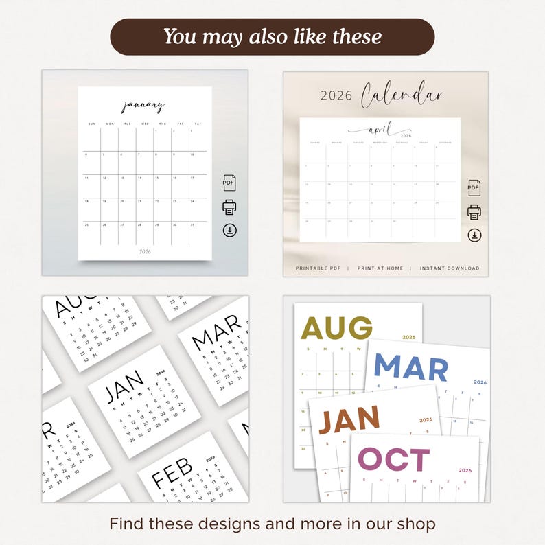 2026 Wall Calendar 2026 Yearly Calendar Printable PDF Minimalist Calendar 2026 Year at a Glance A3 A4 Letter Size Monday & Sunday Start