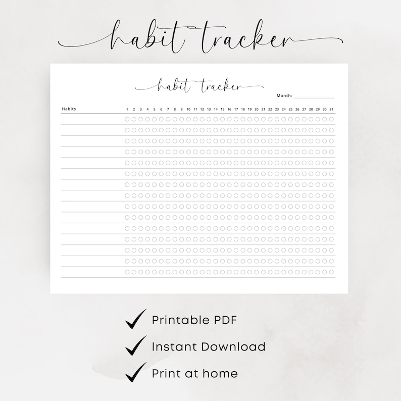 Habit Tracker Printable PDF Monthly Habit Tracker Landscape Routine Tracker 30 Day Tracker Blank  Tracker A4 Letter Elegant Instant Download