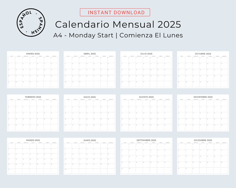 Calendario de 2024 a 2028 5 Years Monthly Planner Calendario Mensual 5 Años Planificadores 5 Years Calendar Minimal 2024-2028 Printable PDF