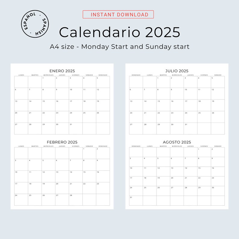 Calendario 2023 2024 2025 Spanish Calendar Printable 2 Months per Page