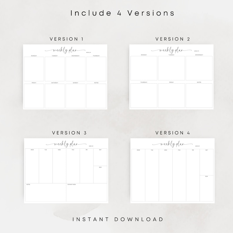 Weekly Planner Printable Minimalist Planner Landscape Elegant Undated Planner Weekly Notes Weekly To Do Planner A3 A4 Letter Weekly Schedule