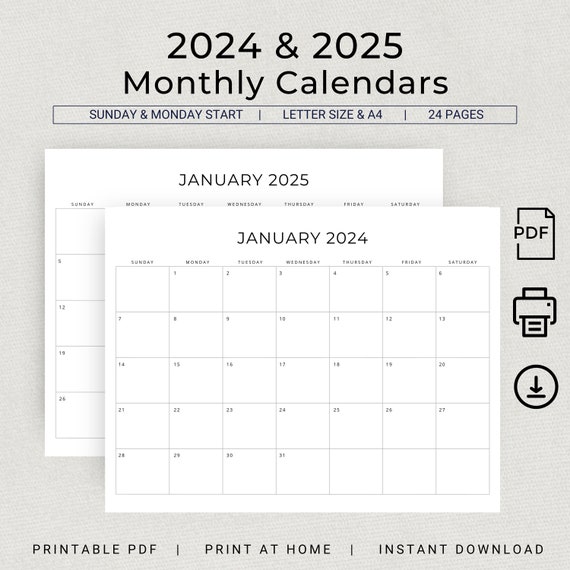 Calendrier 2024, Agenda 2024, Imprimable, PDF, Format A4
