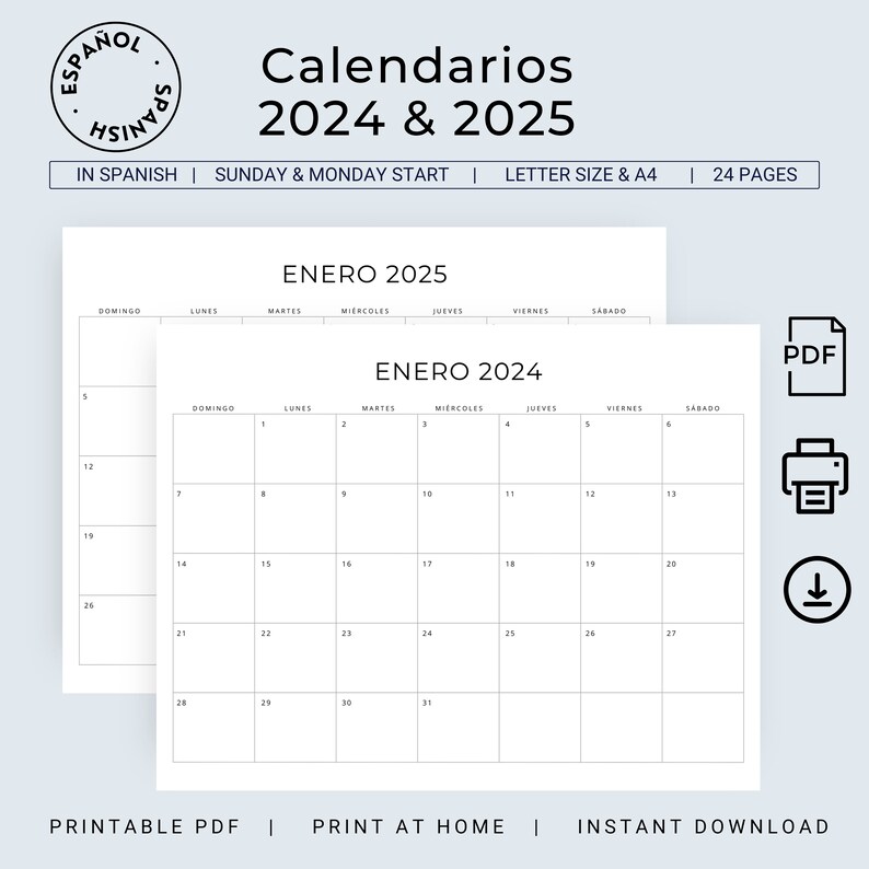 2024 & 2025 Calendario Español 2024 2025 Planificadores Mensuales Spanish Calendar 2024 2025