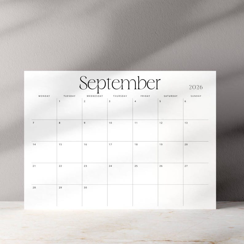 2026 Calendar 2026 Monthly Planner Landscape 2026 Wall Calendar PDF 2026 Desk Planner Minimalist Printable Stylish A4 Letter Size Agenda