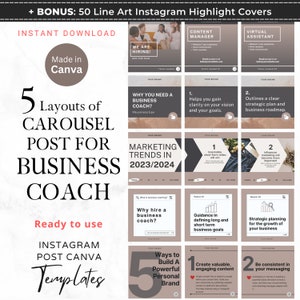 Instagram Seamless Carousel Post for Business Coach IG Post Canva Template Coach Carousel Templates Small Business Coach Social Media Feed