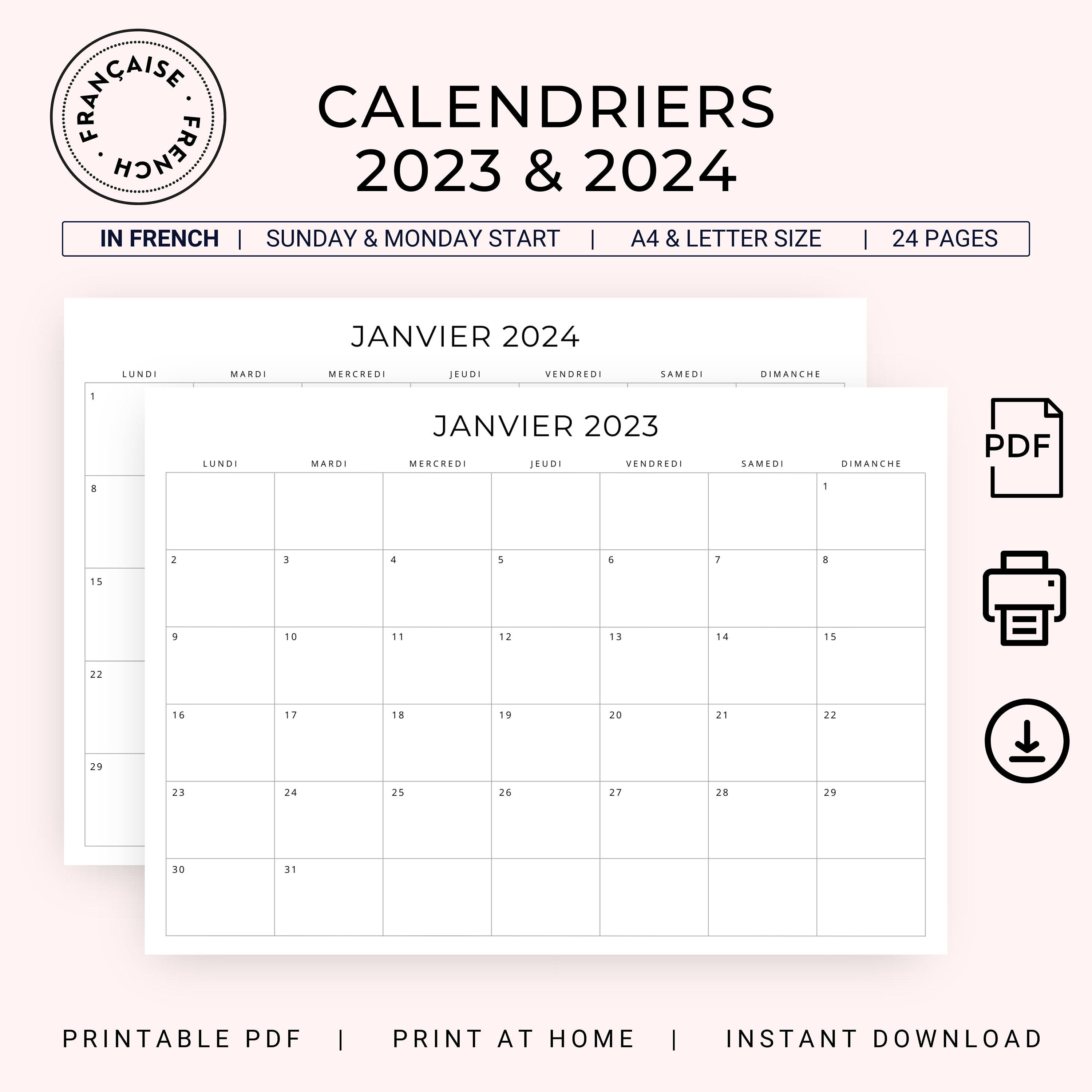 2023 2024 Calendrier Français 2023 2024 French Calendar 2023 2024