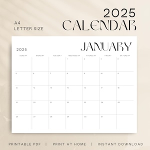2025 Calendar 2025 Monthly Planner Landscape Groovy Monthly Calendar Sunday & Monday Start 2025 A4 Letter Size Wall Calendar PRINTABLE PDF