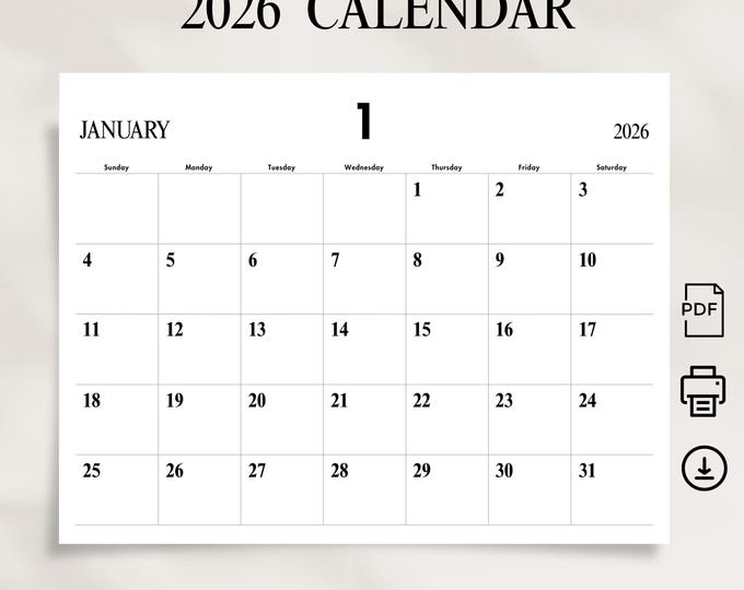 SALE 2026 Large Number Square Calendar | INSTANT DOWNLOAD | Simple ...