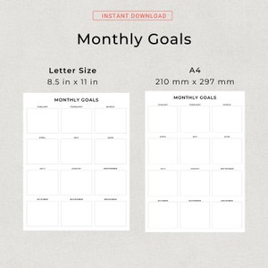Printable Monthly Goals Planner Monthly Goal Progress Tracker Simple Goal Setting Worksheet Goal Sheets PDF Goal Planner A4 Letter Size