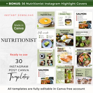 30 Ernährungswissenschaftler Instagram Post Dietitian Instagram Vorlagen Gesundheits- und Wellnesscoach Social Media Abnehmcoach Diet Expert IG Canva