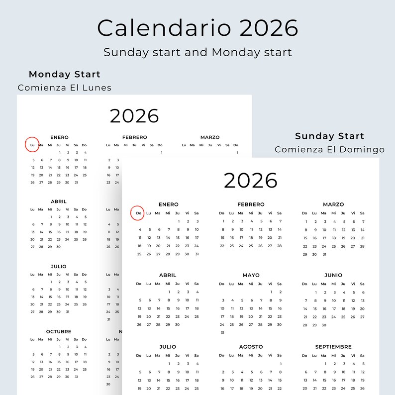 Calendario 2026 Calendario En Español 2026 Calendario Imprimible
