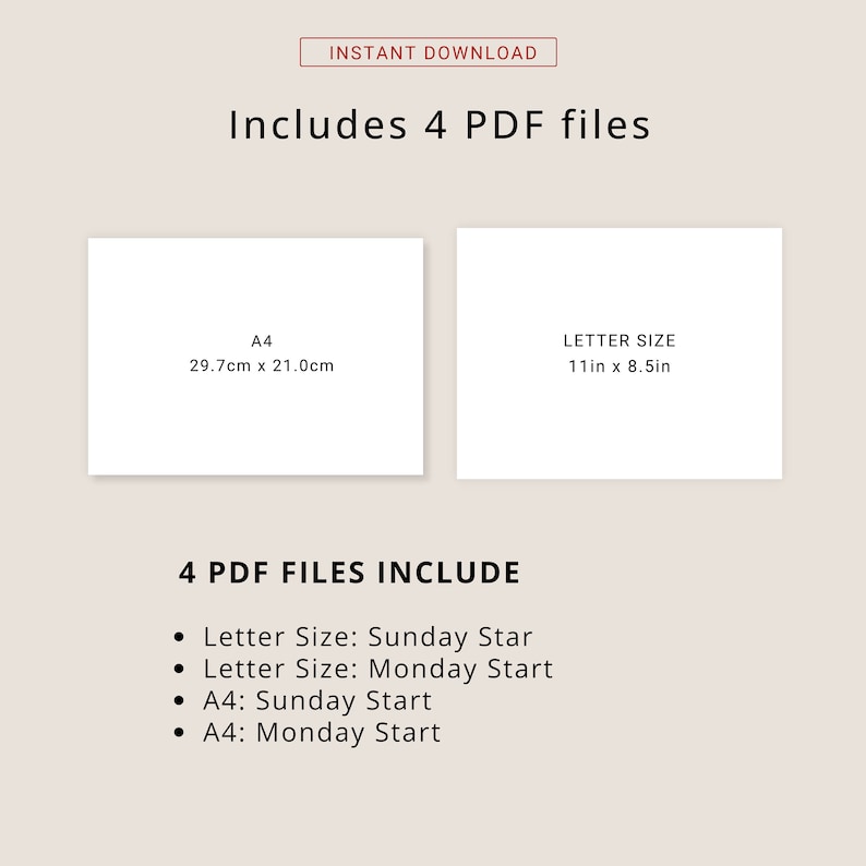 Pu&ograve; includere: Un download digitale di quattro file PDF stampabili per un planner settimanale. Il planner &egrave; disponibile in due formati: Letter (11 pollici per 8,5 pollici) e A4 (29,7 centimetri per 21 centimetri). Il planner pu&ograve; essere utilizzato per iniziare la settimana di domenica o di luned&igrave;.