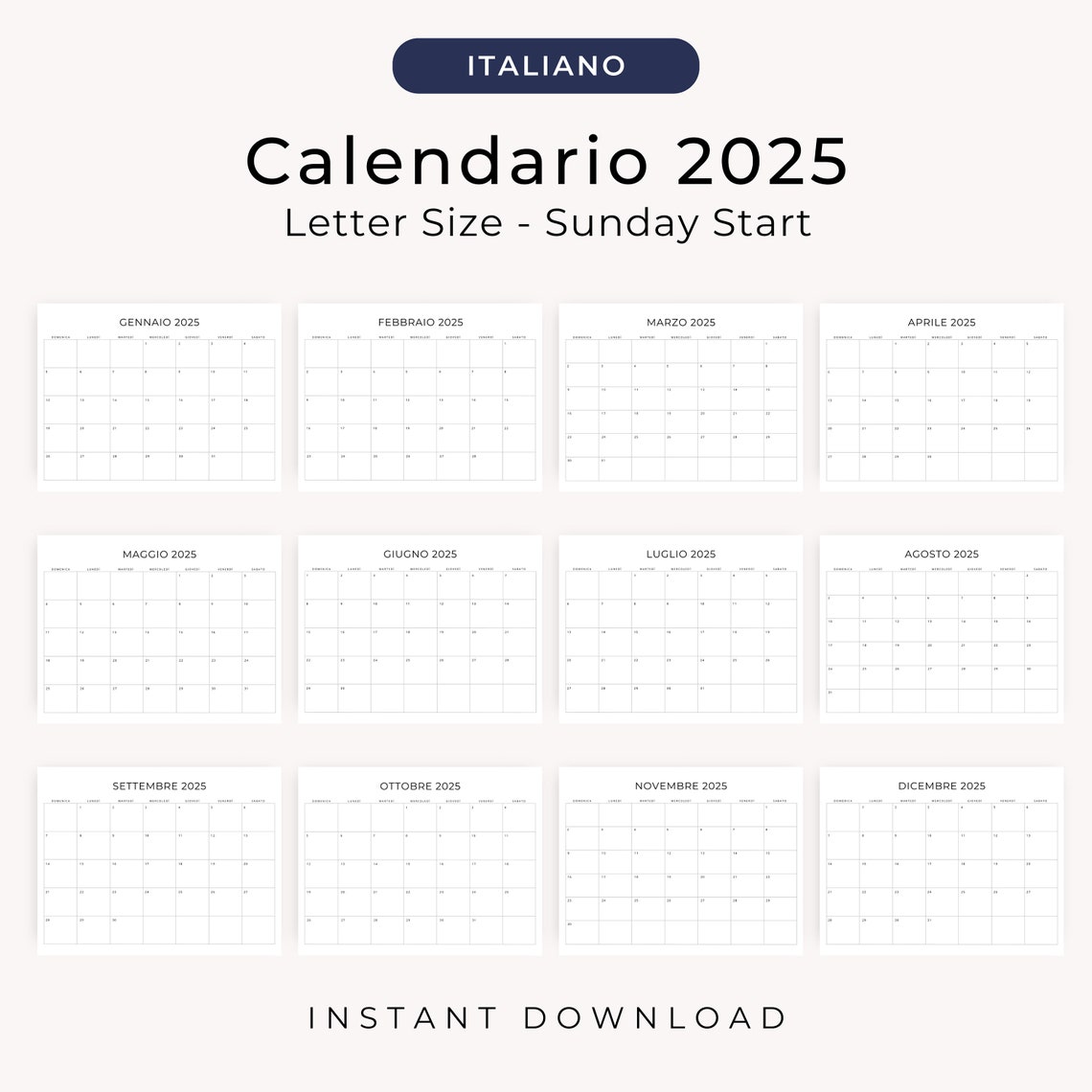2025 Calendario 2025 Calendario in Italiano Stampabile 2025 Italian