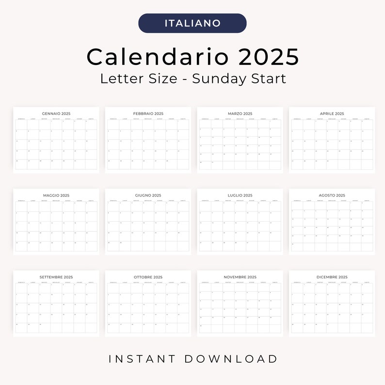 2025 Calendario 2025 Calendario in Italiano Stampabile 2025 Italian