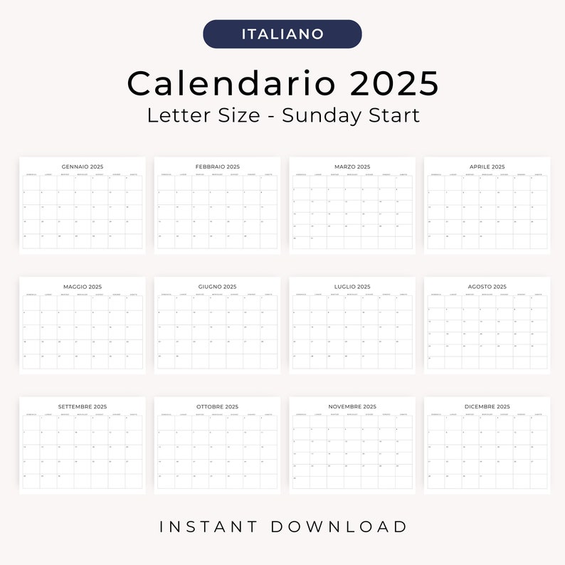 2025 Calendario 2025 Calendario in Italiano 2025 Stampabile Italian Calendar 2025 PDF Monthly Planner in Italian Monthly Calendar PRINTABLE