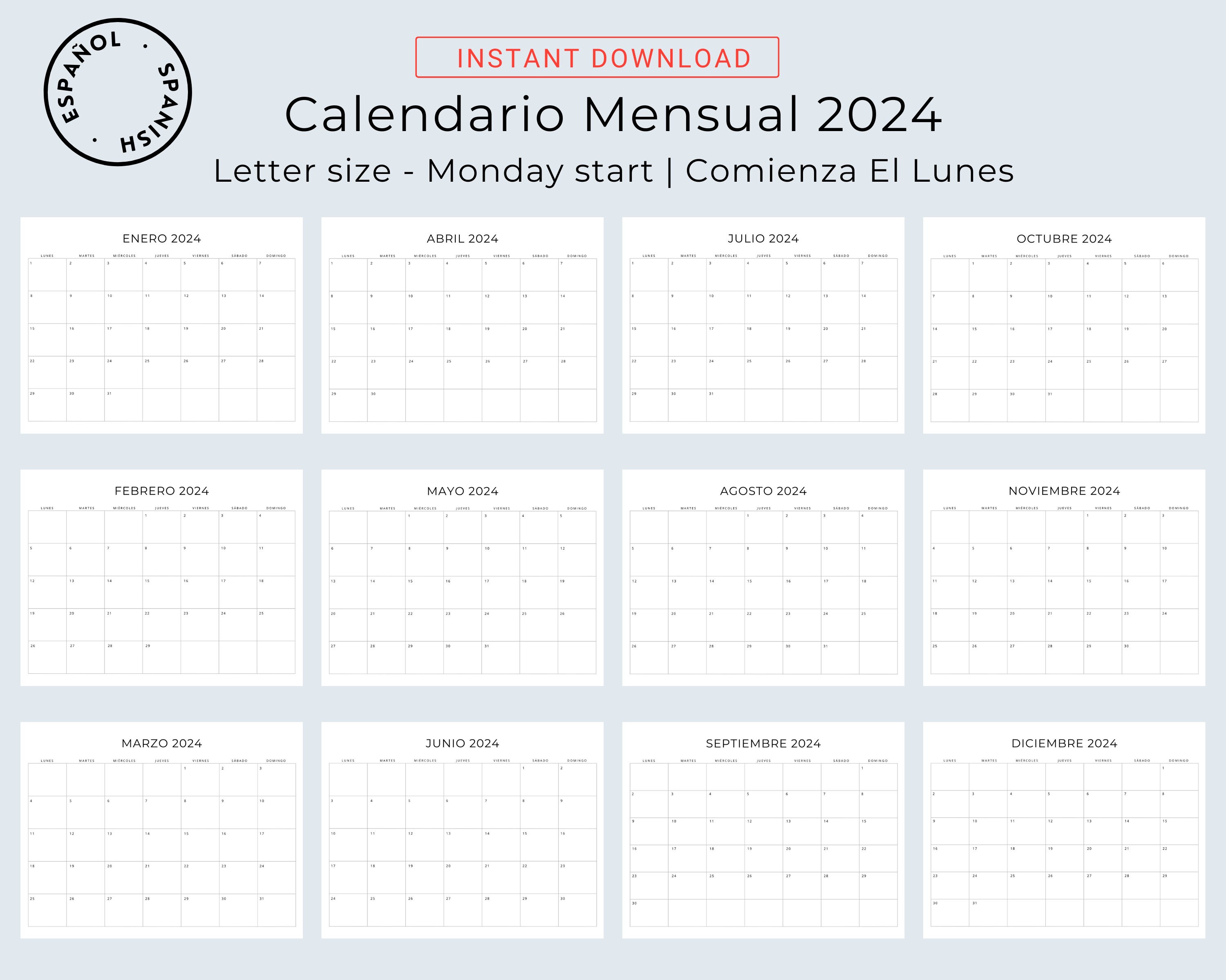 2024 Calendario En Español 2024 Spanish Calendar 2024 Calendario