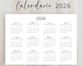 Calendario in Italiano 2026 Calendario Italiano 2026 Calendario Italia Paesaggio STAMPABILE Calendario da parete Italiano PDF Download immediato Planner