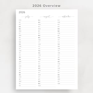 2026 Yearly Planner 2026 Year at a Glance Calendar 3 Months Per Page 2026 Yearly Overview Calendar Portrait Elegant PRINTABLE PDF Download