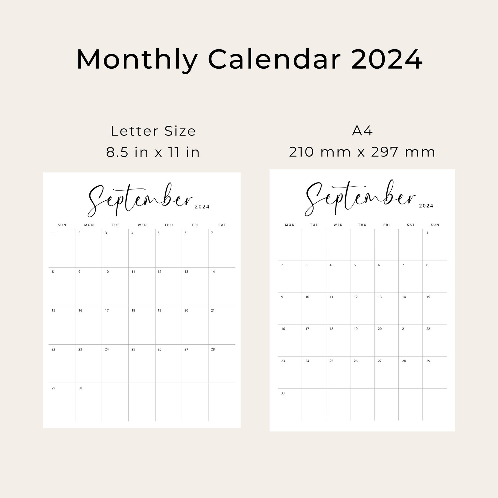 2024 Calendar 2024 Monthly Planner Printable Vertical Monthly Calendar