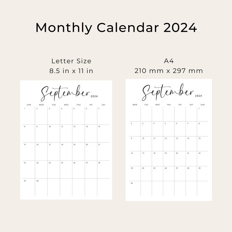 2024 Calendar 2024 Monthly Planner Printable Vertical Monthly Calendar