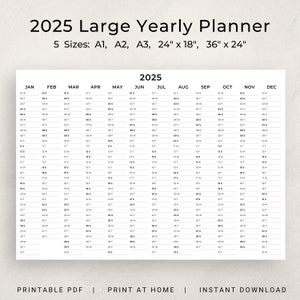 2025 Wall Planner 2025 Large Yearly Planner Printable Landscape 2025 Calendar Giant Annual Planner Yearly Organizer A1 A2 A3 36&quot;x24&quot; 24&quot;x18&quot;