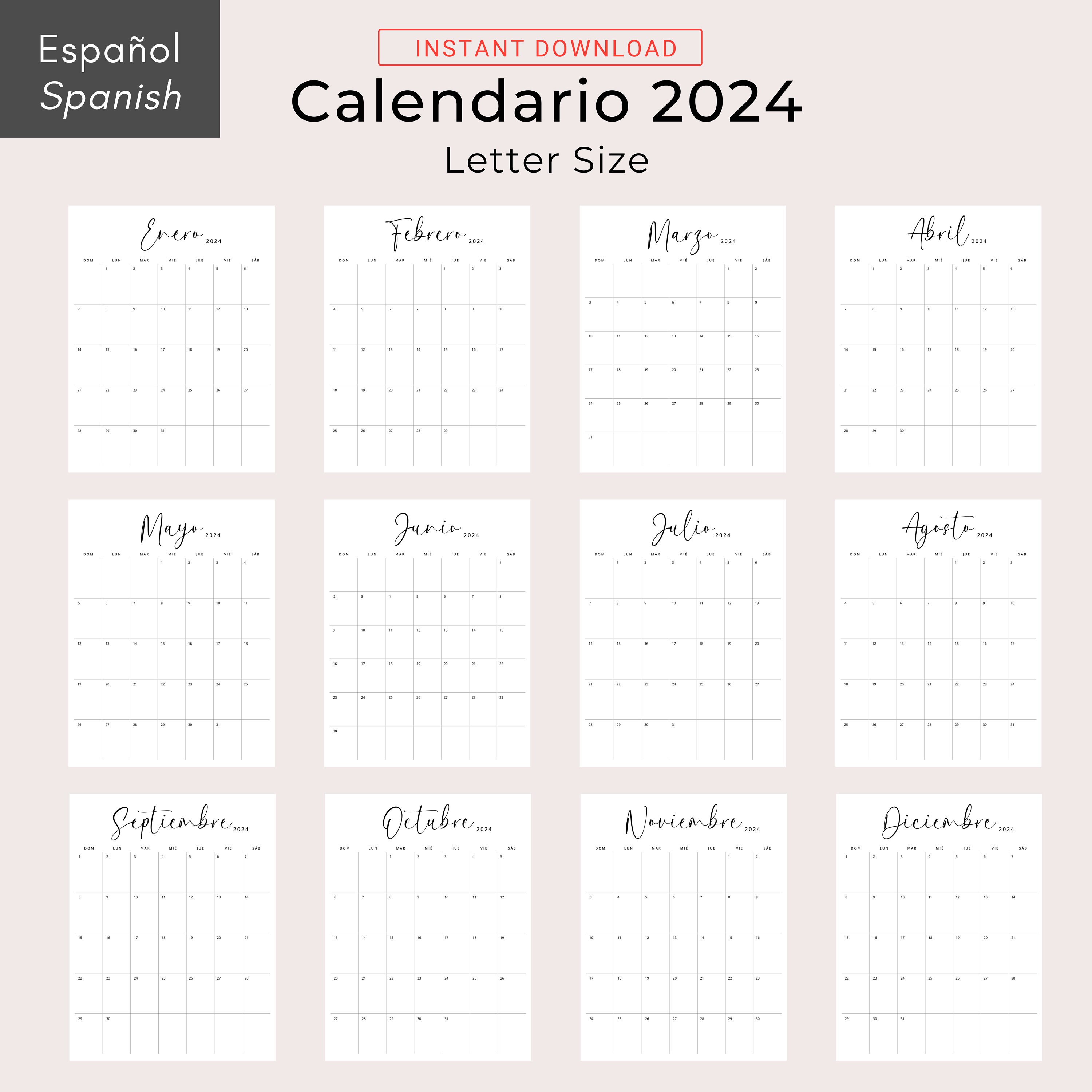 2024 Calendario En Español 2024 Spanish Calendar 2024 Calendario Mensual  Monthly Planner in 2024 Spanish Minimal Calendar A4 Letter Size PDF -   Norway