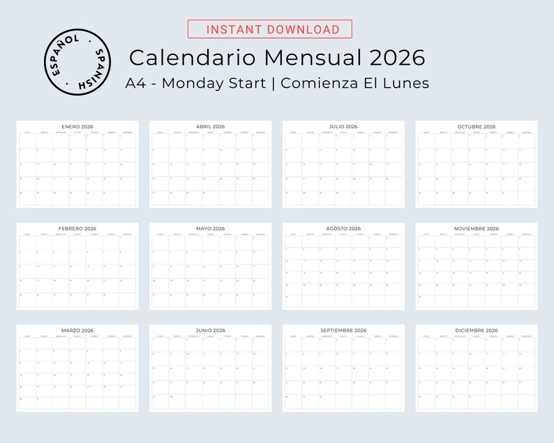 2026 Calendario En Español 2026 Spanish Calendar Calendario Mensual