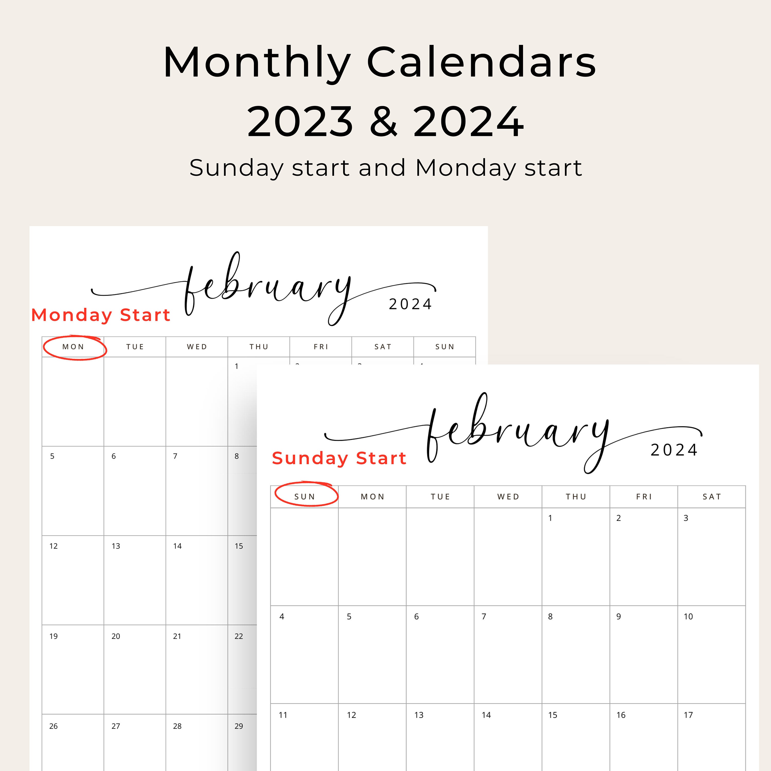 2023 2024 Calendar 2023 2024 Monthly Planner Portrait Sunday & Monday