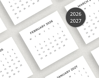 May include: A collection of white paper calendars for the years 2026 and 2027. The calendars are arranged at various angles, with the months of February and March 2026, and January 2027 visible. A circular graphic displays the years 2026 and 2027.