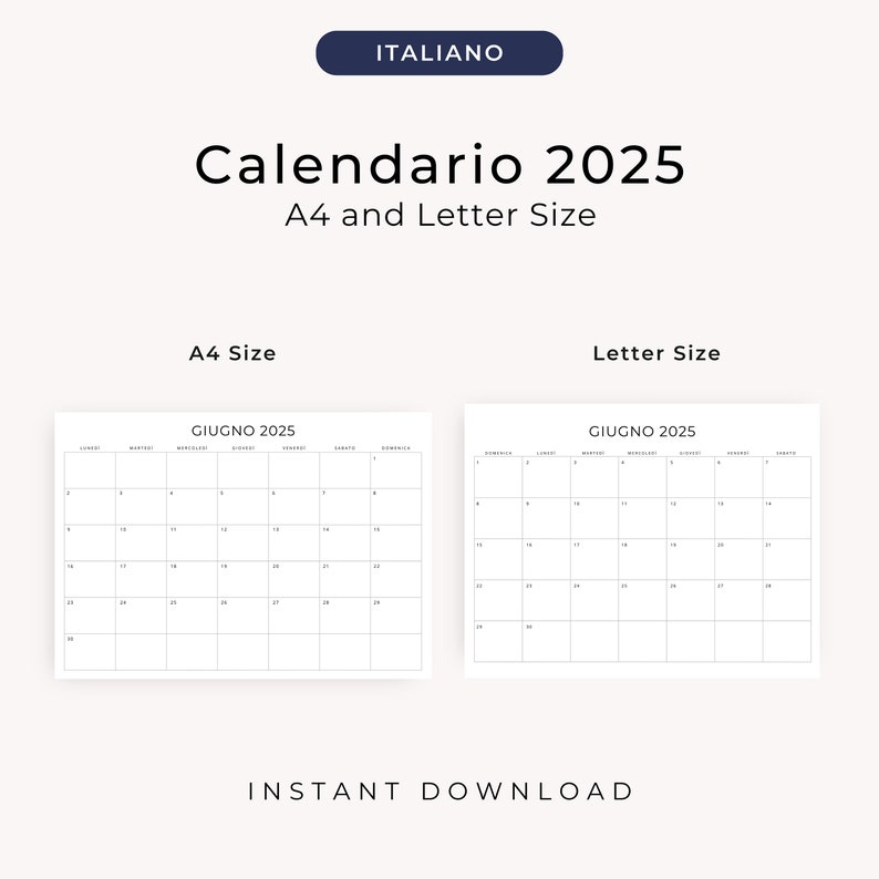 2025 Calendario 2025 Calendario in Italiano 2025 Stampabile Italian Calendar 2025 PDF Monthly Planner in Italian Monthly Calendar PRINTABLE