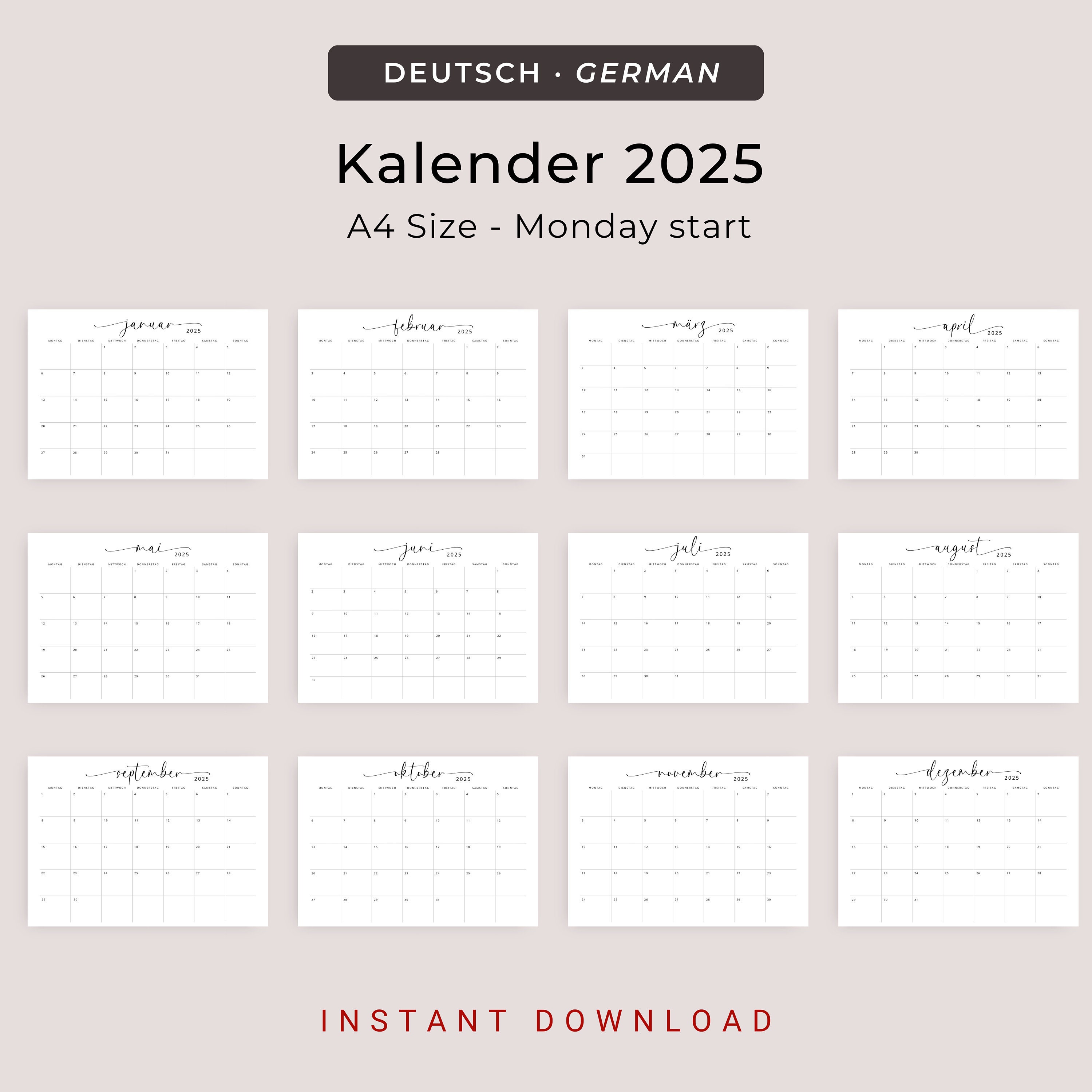Kalender 2025 Kalender Deutsch 2025 Kalender Download Und Ausdrucken