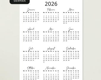 Kalender 2026 Kalender Deutsch Kalender zum Ausdrucken 2026 Deutschland PDF IMPRIMIBLE Minimalista 2026 Calendario Retrato Alemán A3 A4