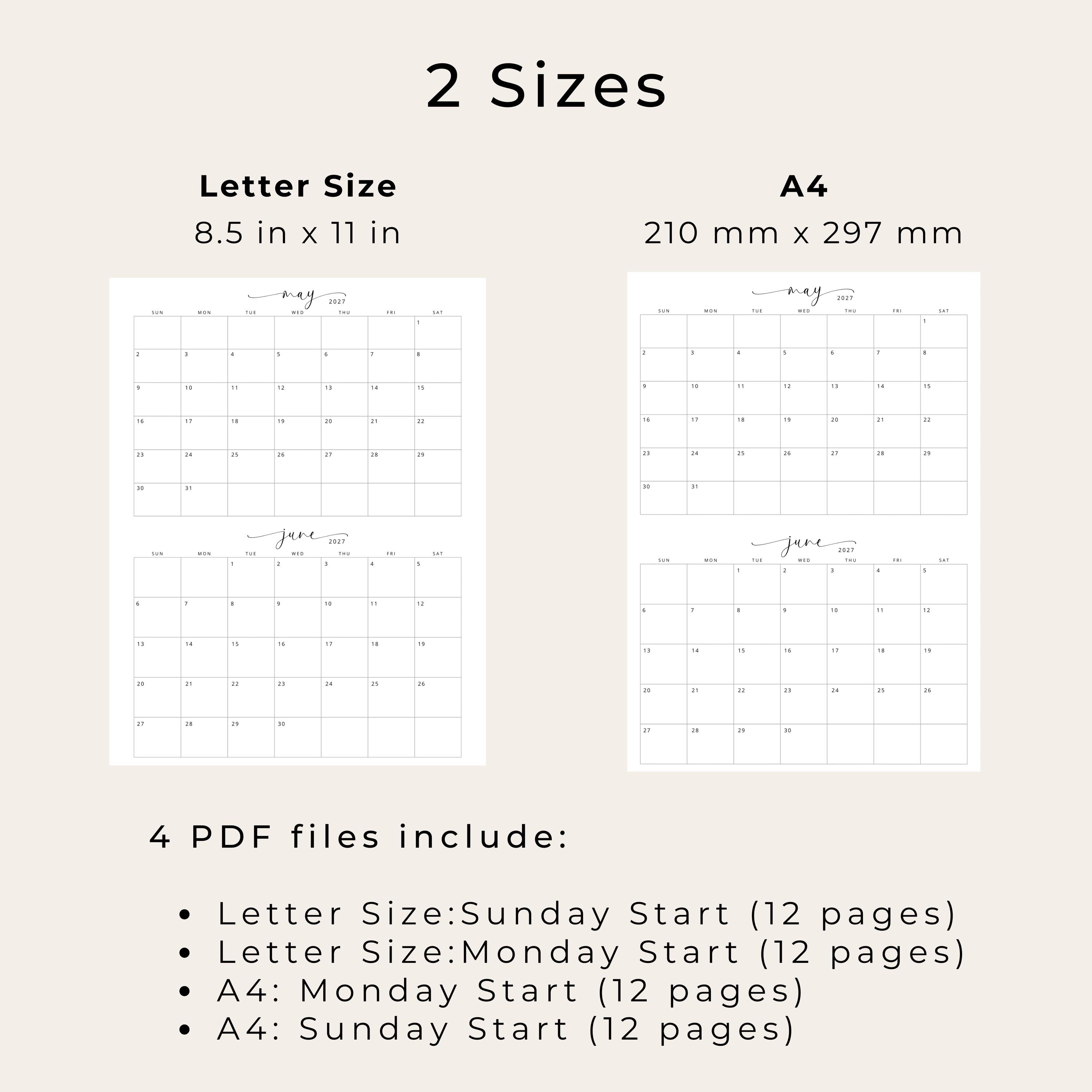 2026 2027 Calendar 2 Months per Page Calendar 2026 & 2027 Planner Wall ...