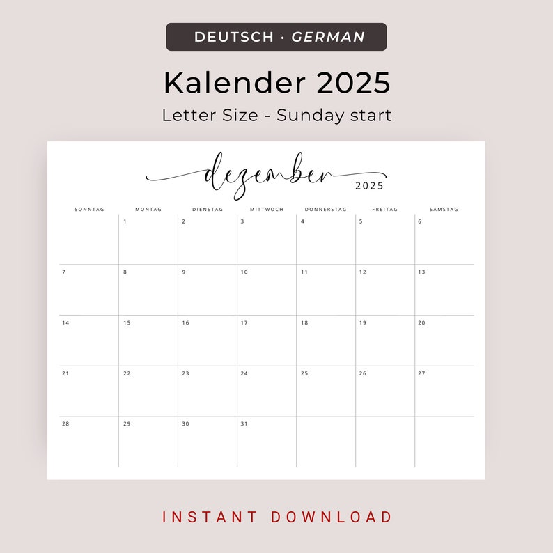 Kalender 2025 Kalender Deutsch 2025 Kalender Download Und Ausdrucken