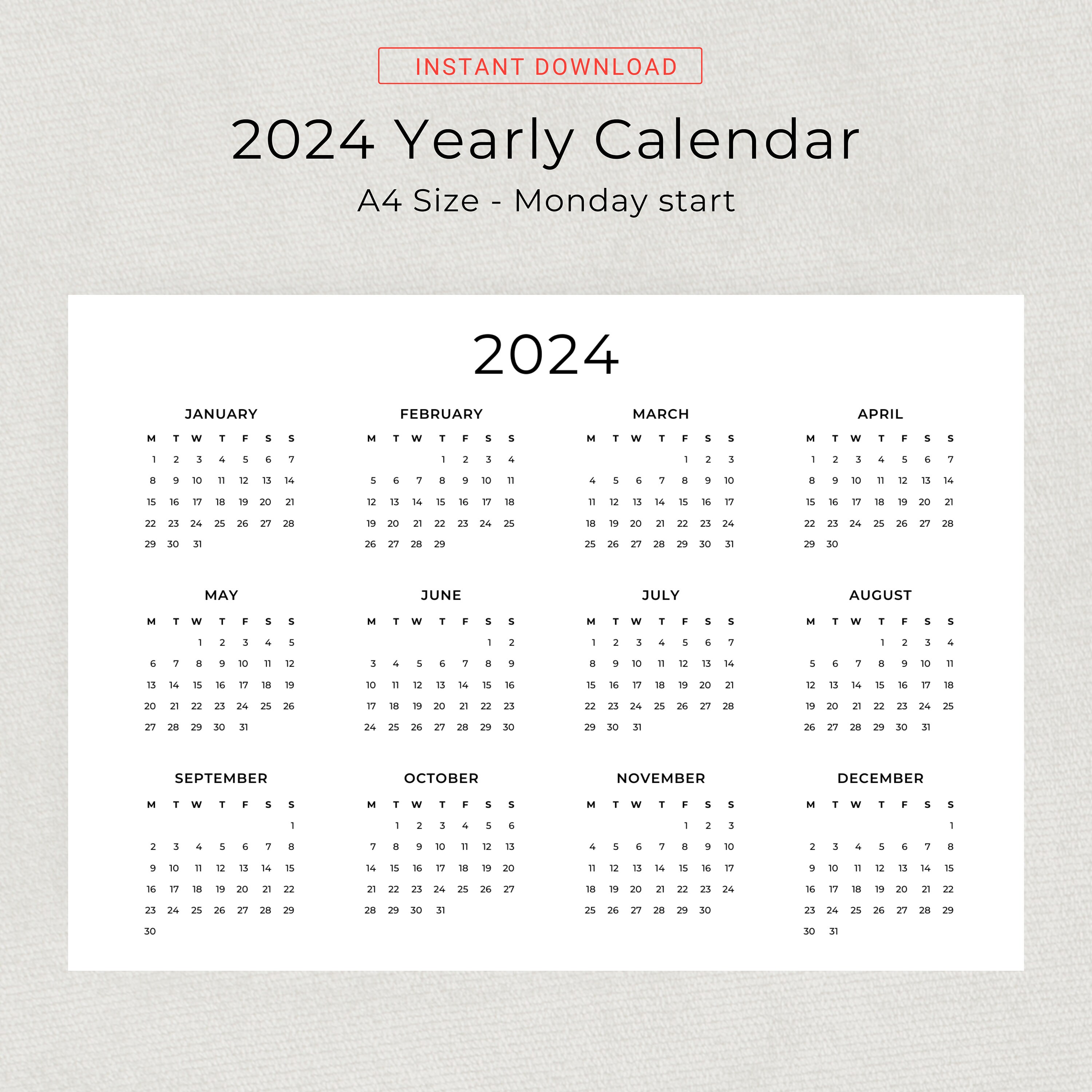 2024 2025 Yearly Calendar 2024 & 2025 Calendar PRINTABLE Wall Calendar ...