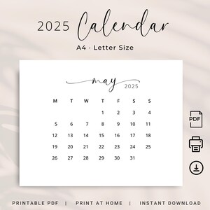 Calendario de pared 2025 Calendario 2025 horizontal Calendario de escritorio 2025 imprimible en PDF Calendario elegante para el hogar Calendario de cocina Planificador de cartas A4