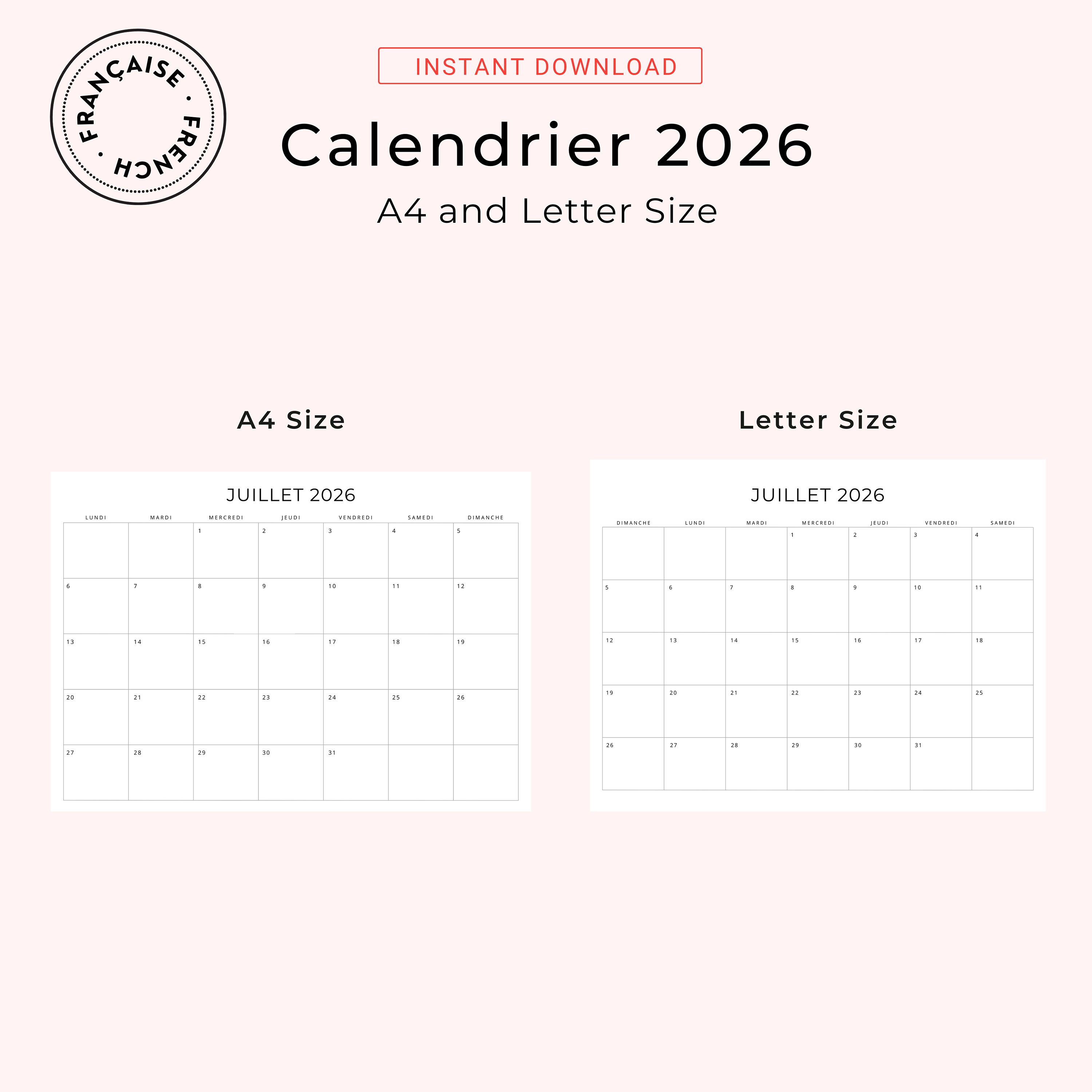 2026 Calendrier Français 2026 French Calendar 202 Monthly Calendar in