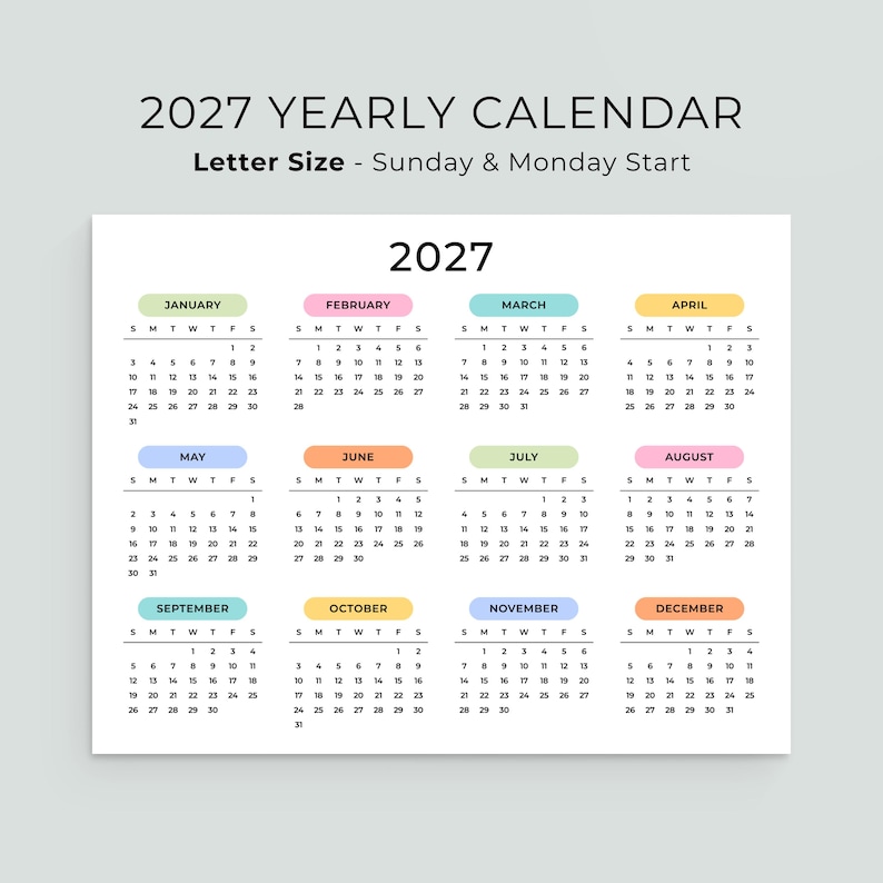2027 Calendar Minimalist 2027 Wall Calendar Landscape 2027 Yearly