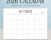 2026 Calendar 2026 Printable Monthly Calendar PDF Planner Landscape Contemporary Desk Calendar Instant Download A4 Letter Monthly Planner