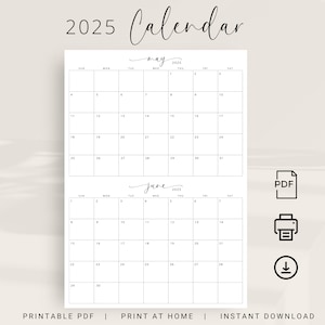 Calendario 2025 Calendario de 2 Meses Por Página Calendario Planificador 2025 Calendario de Pared Calendario Mensual de Dos Meses Calendario Elegante 2025 Imprimible Carta A4
